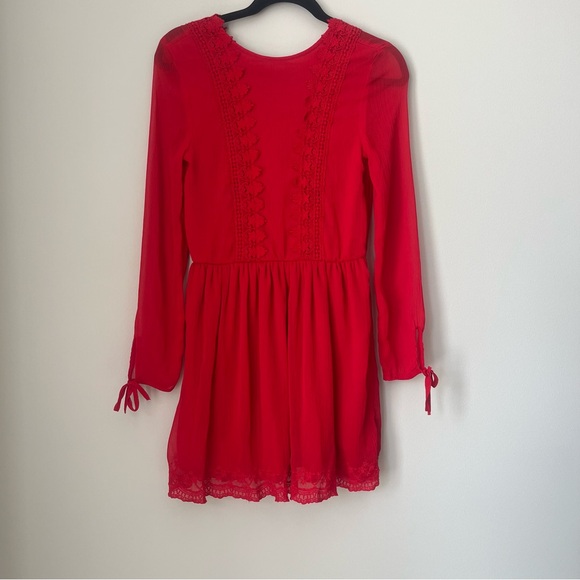 H&M Divided Red Chiffon Dress with Lace Size 2 - Picture 1 of 12